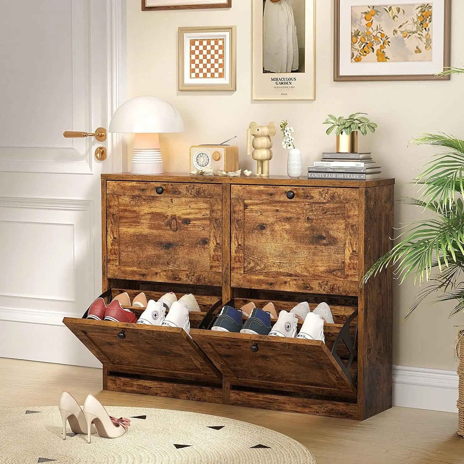 Shoe Cabinet With 4 Flip Drawers, Freestanding Shoe Storage Cabinet With Adjustable Shelf & Anti-Tipping Device, Shoe Ra For
Shoe Cabinet With 4 Flip Drawers, Freestanding Shoe Storage Cabinet With Adjustable Shelf & Anti-Tipping Device, Shoe Ra For
