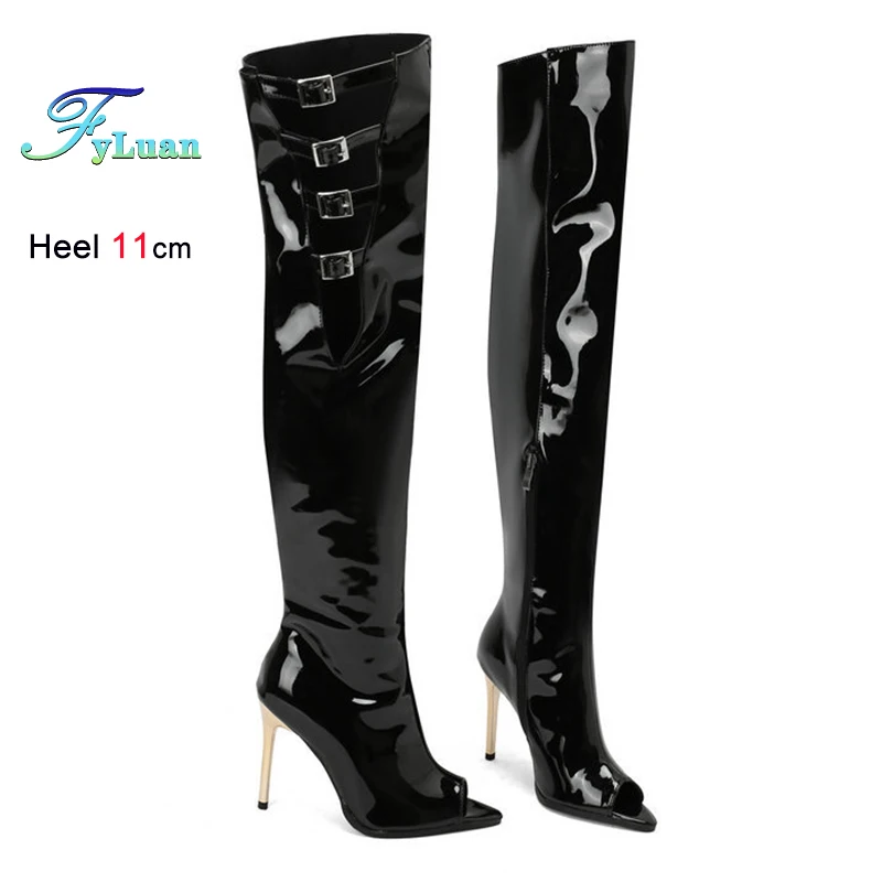 Летние черные женские сапоги на тонком каблуке 11 см, высокие сапоги выше колена, с молнией и пряжкой, с острым открытым носком, для танцев
Летние черные женские сапоги на тонком каблуке 11 см, высокие сапоги выше колена, с молнией и пряжкой, с острым открытым носком, для танцев