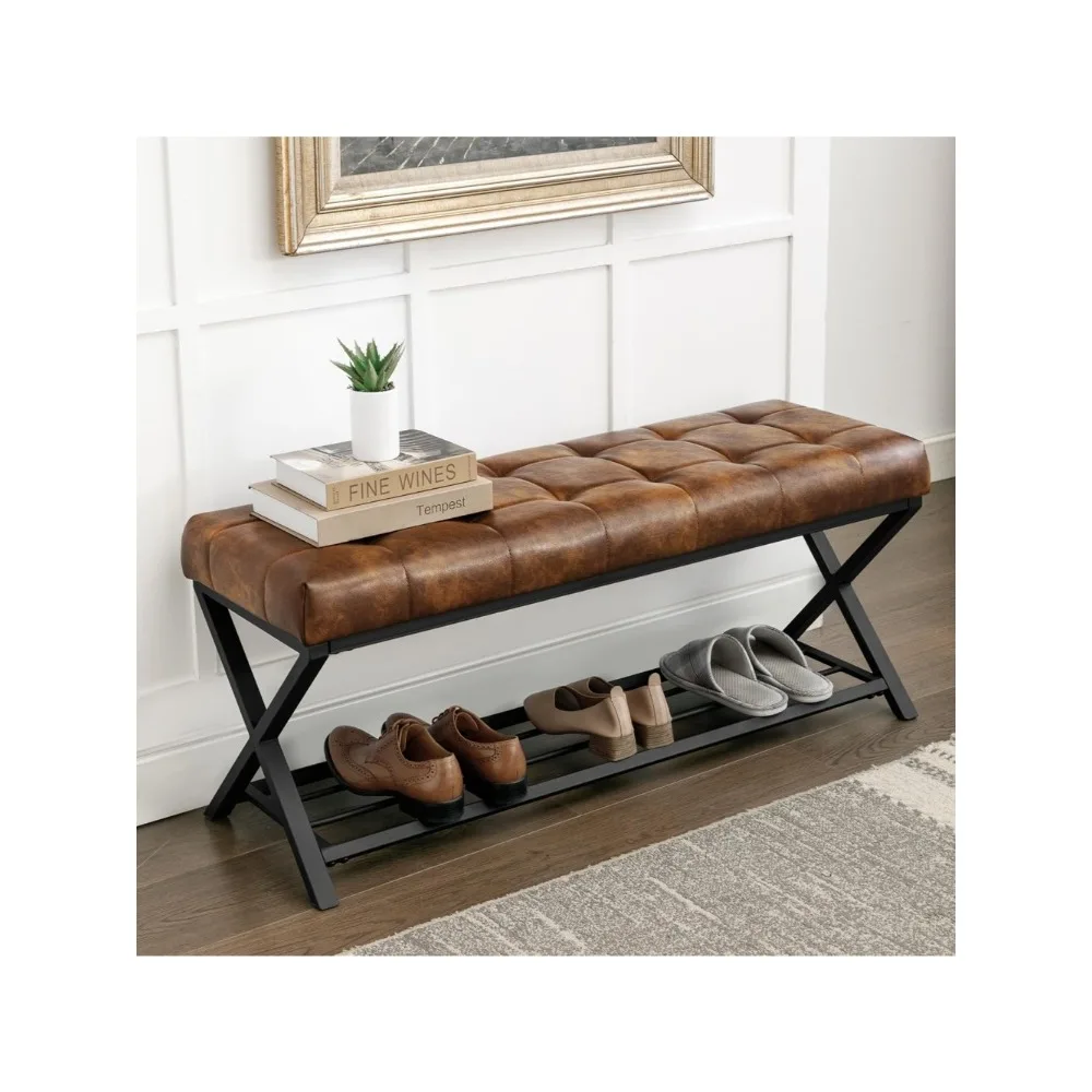 End of Bed Bench with Shelf, Linen Tufted Upholstered Storage Shoe Bench, Modern Bedroom Bench with Metal Legs fo Living Room
End of Bed Bench with Shelf, Linen Tufted Upholstered Storage Shoe Bench, Modern Bedroom Bench with Metal Legs fo Living Room