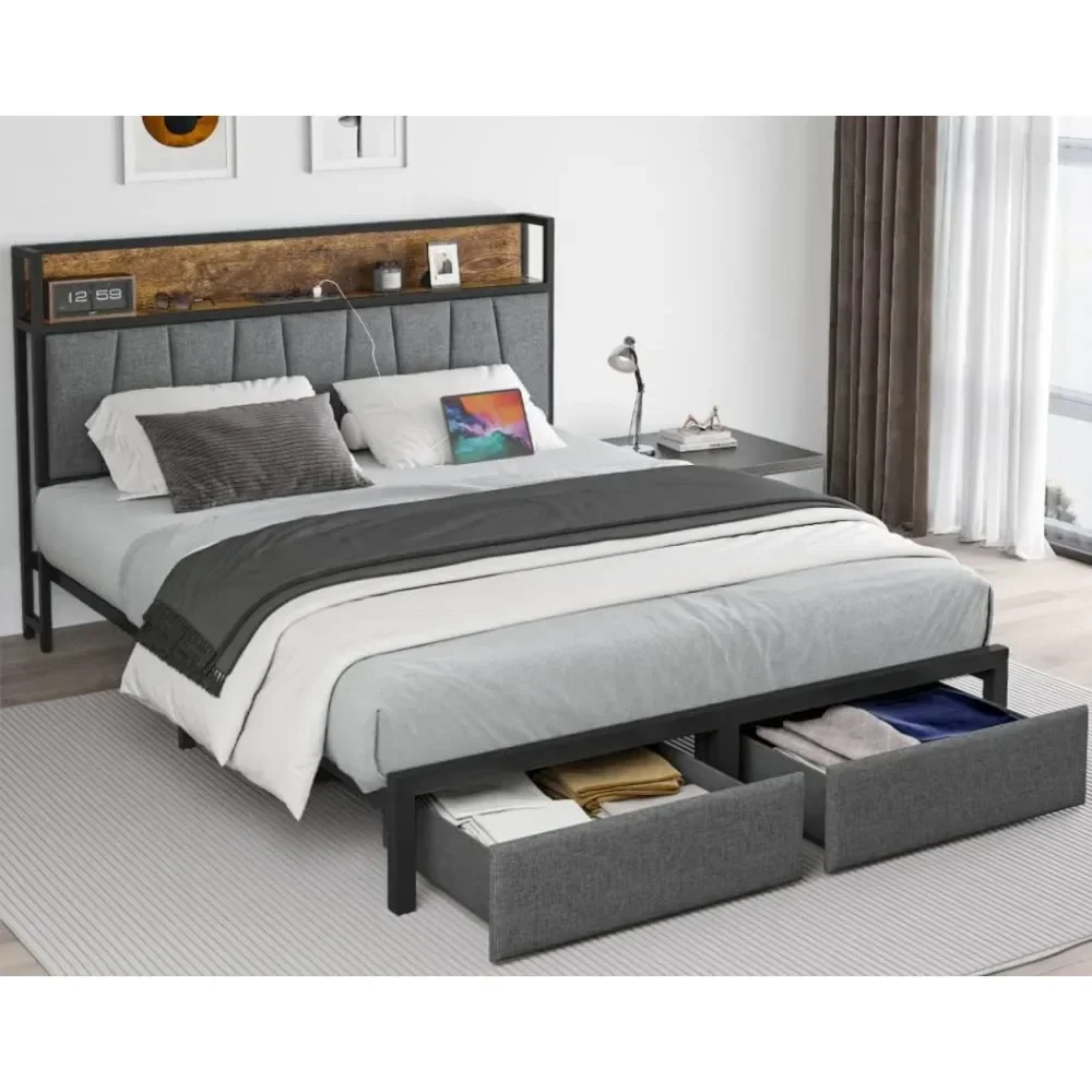 Bed Frame with Headboard and Storage, Drawers Platform Bed Frame with Storage Chargin Station LED Light Bed Frame
Bed Frame with Headboard and Storage, Drawers Platform Bed Frame with Storage Chargin Station LED Light Bed Frame
