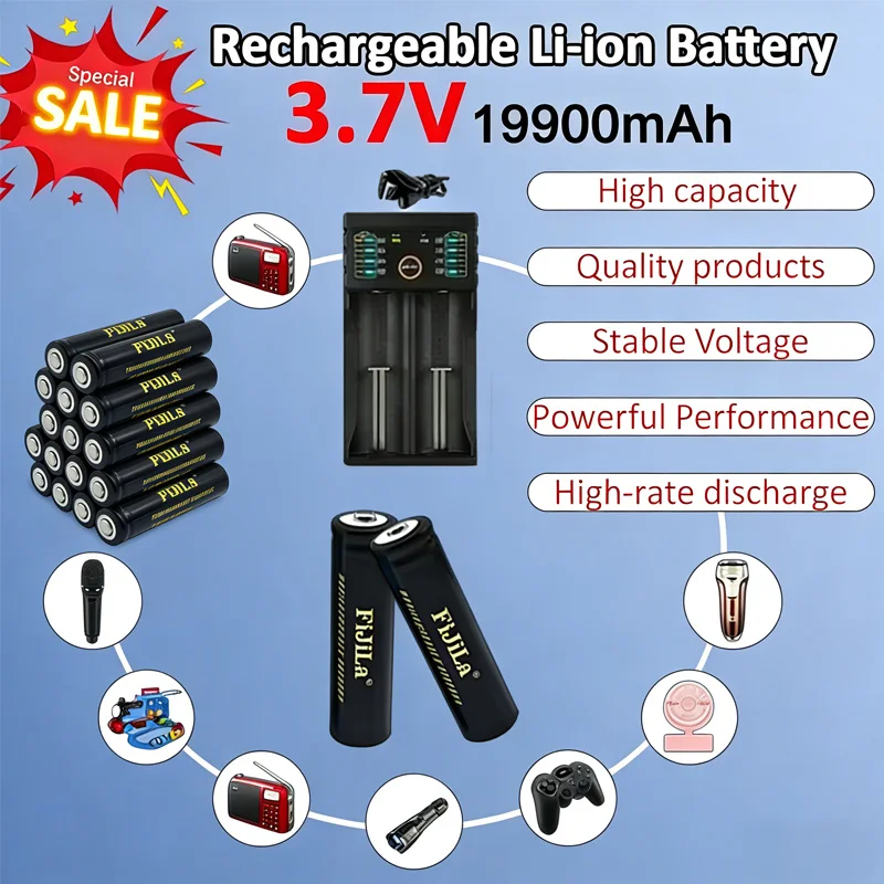 18650 3.7V 19900mAh High Capacity Rechargeable Li-ion Battery with 201 Fast Charger for LED Flashlight Torch Light Power Bank
18650 3.7V 19900mAh High Capacity Rechargeable Li-ion Battery with 201 Fast Charger for LED Flashlight Torch Light Power Bank