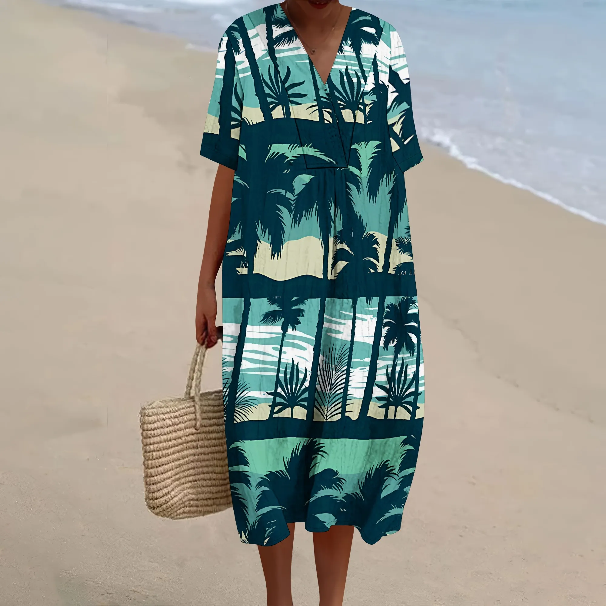 Nupusa Palm Tree Print Dress for Women Regular Size Summer Casual V Neck Short Sleeve Midi Dress
Nupusa Palm Tree Print Dress for Women Regular Size Summer Casual V Neck Short Sleeve Midi Dress