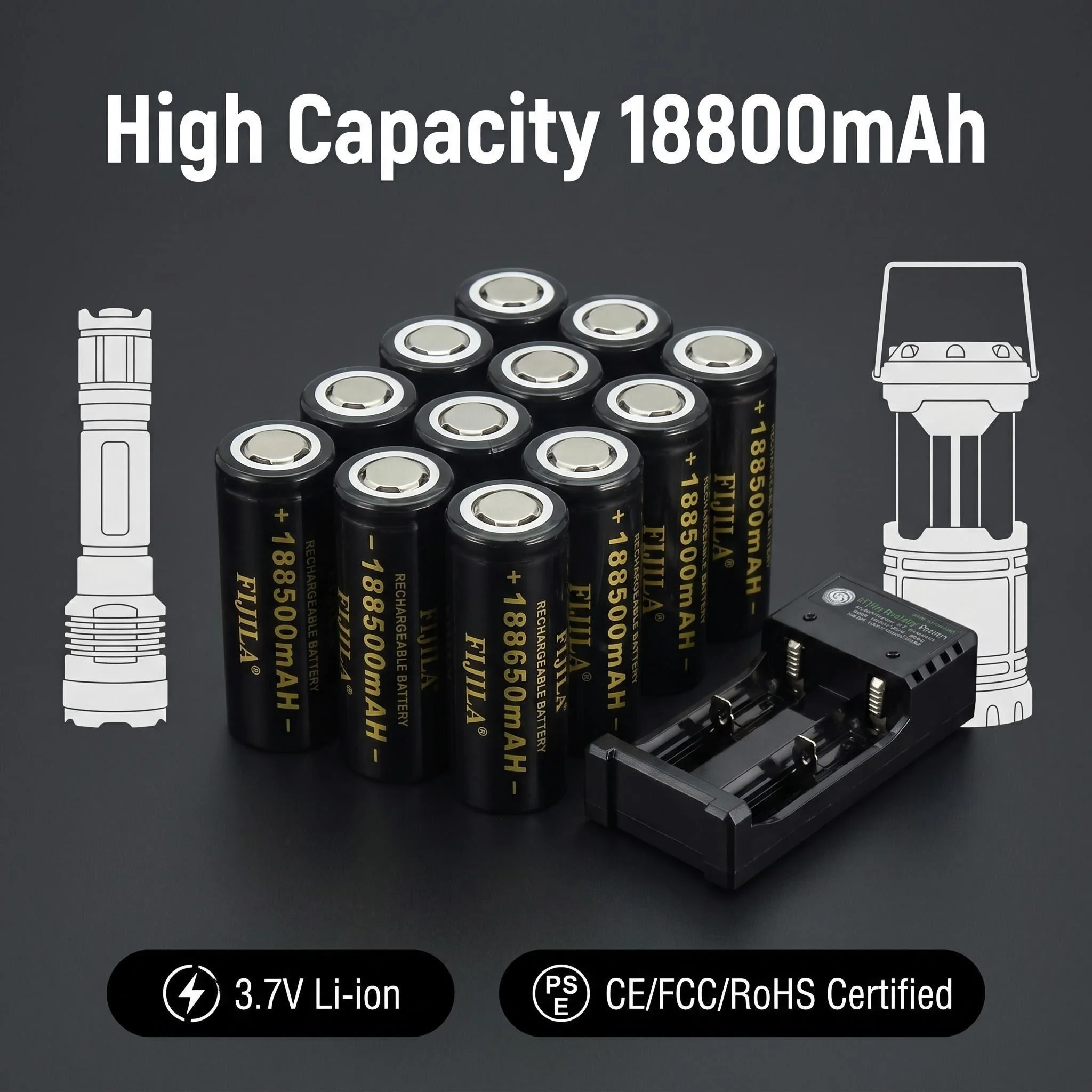 18800mAh Large Capacity TR 26650 Li-ion Battery with USB Charger for Flashlight and Electric Devices
18800mAh Large Capacity TR 26650 Li-ion Battery with USB Charger for Flashlight and Electric Devices