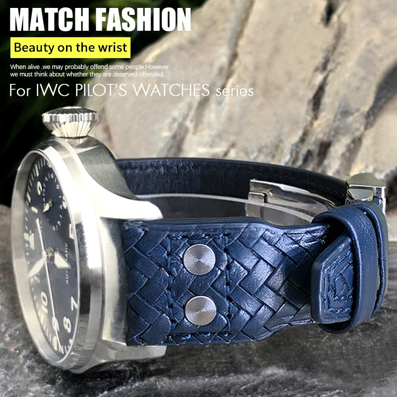 22mm 21mm Cowhide Woven Watchband Fit for IWC Big Pilot's Watches TOP GUN IW3777 IW5007 Blue Soft Leather Riveted Watch Strap
22mm 21mm Cowhide Woven Watchband Fit for IWC Big Pilot's Watches TOP GUN IW3777 IW5007 Blue Soft Leather Riveted Watch Strap