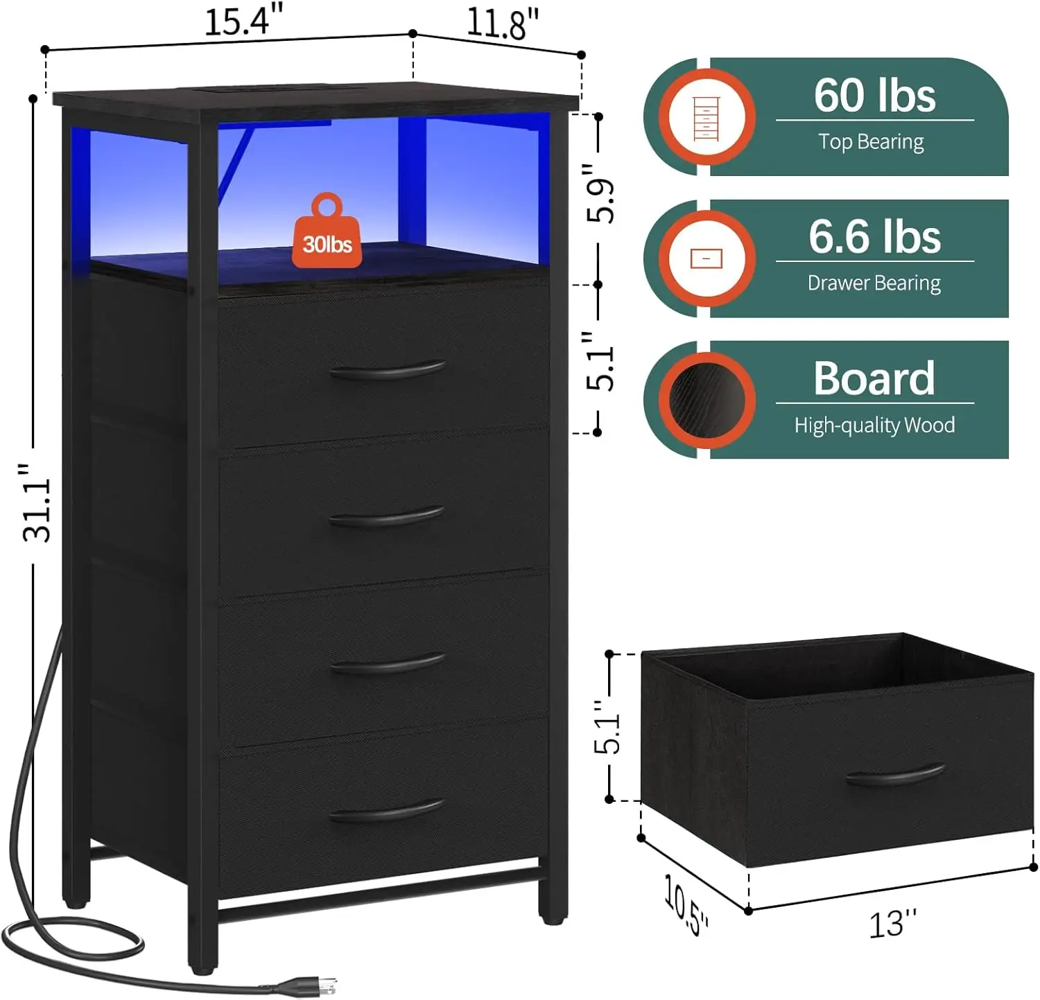 Yoobure Led Nightstand With Charging Station, Tall Dressers For Bedroom, Black Night Stand With 4 Storage Drawers, Bedside
Yoobure Led Nightstand With Charging Station, Tall Dressers For Bedroom, Black Night Stand With 4 Storage Drawers, Bedside