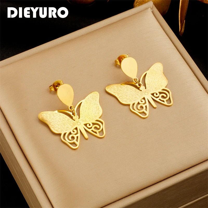 DIEYURO 316L Stainless Steel Gold Color Butterfly Drop Earrings For Women Girl Fashion Waterproof Earrings Jewelry Gift Party
DIEYURO 316L Stainless Steel Gold Color Butterfly Drop Earrings For Women Girl Fashion Waterproof Earrings Jewelry Gift Party