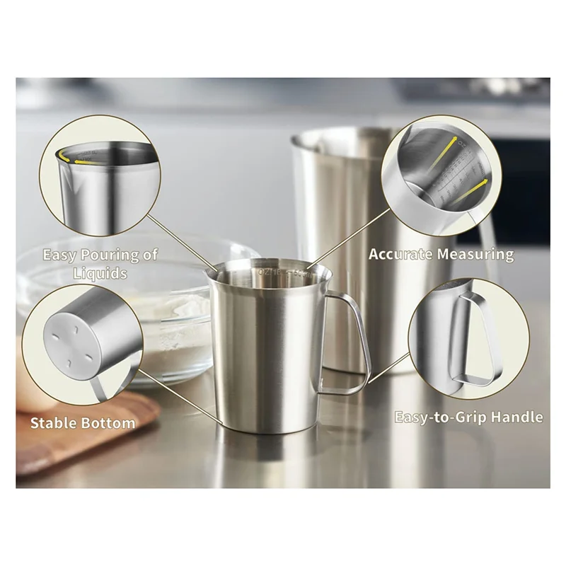 A69E304 Stainless Steel Measuring Cup With Handle And Pour Lip, Metal Pitcher With Oz And ML Marking, 48OZ/1500 ML- 6 Cup)
A69E304 Stainless Steel Measuring Cup With Handle And Pour Lip, Metal Pitcher With Oz And ML Marking, 48OZ/1500 ML- 6 Cup)