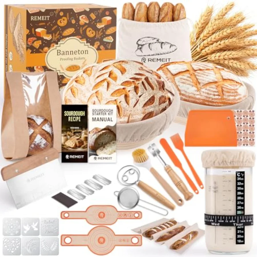 Sourdough Starter Kit with Banneton Bread Proofing Basket Set 9" Round and 10" Oval Proofing Basket Sourdough Bread Baking Supp
Sourdough Starter Kit with Banneton Bread Proofing Basket Set 9" Round and 10" Oval Proofing Basket Sourdough Bread Baking Supp