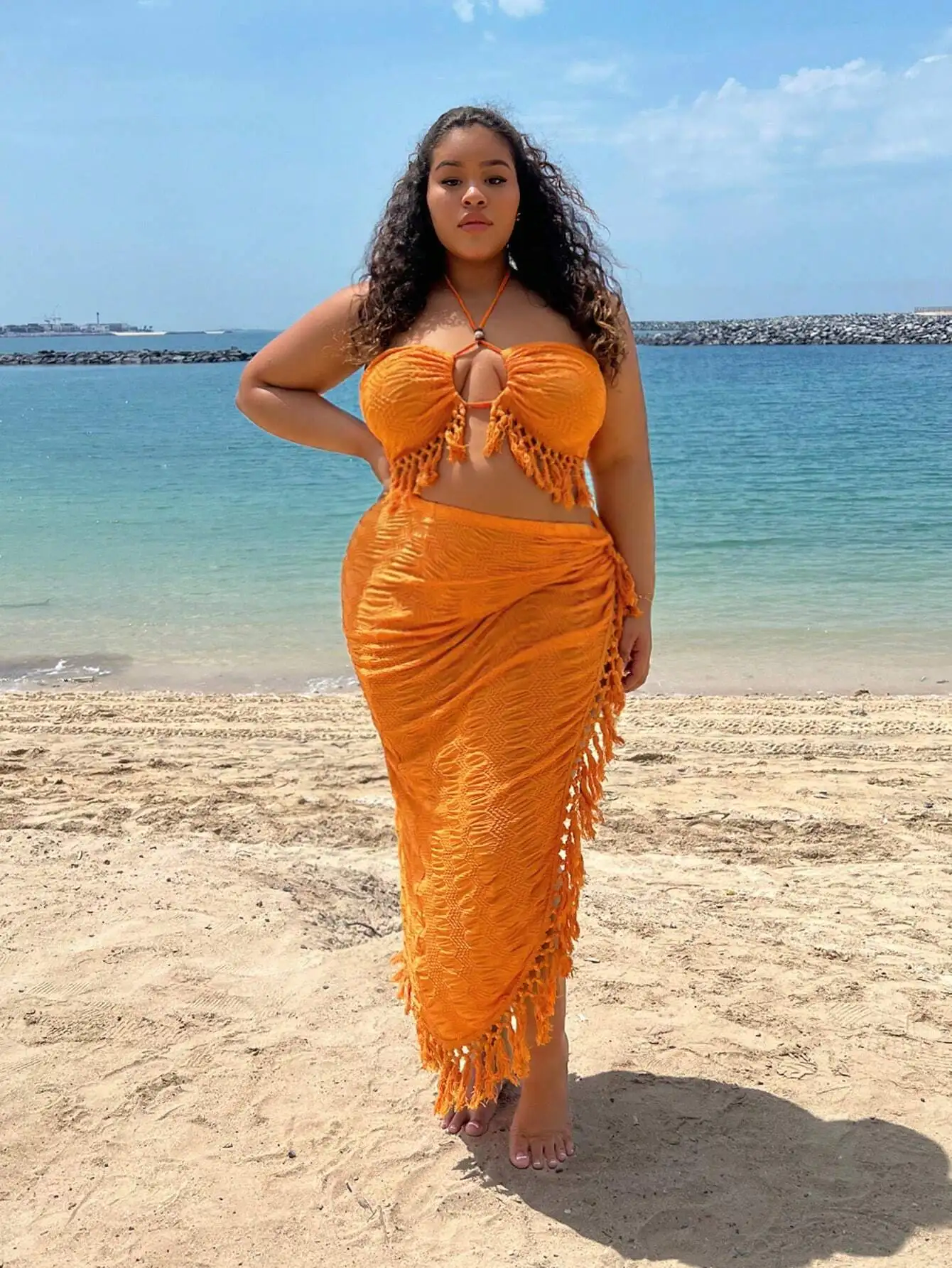 Women's Orange Boho Two Piece Set With Fringe Tassels High Side Slit Skirt And Crop Top For Beach Vacation
Women's Orange Boho Two Piece Set With Fringe Tassels High Side Slit Skirt And Crop Top For Beach Vacation