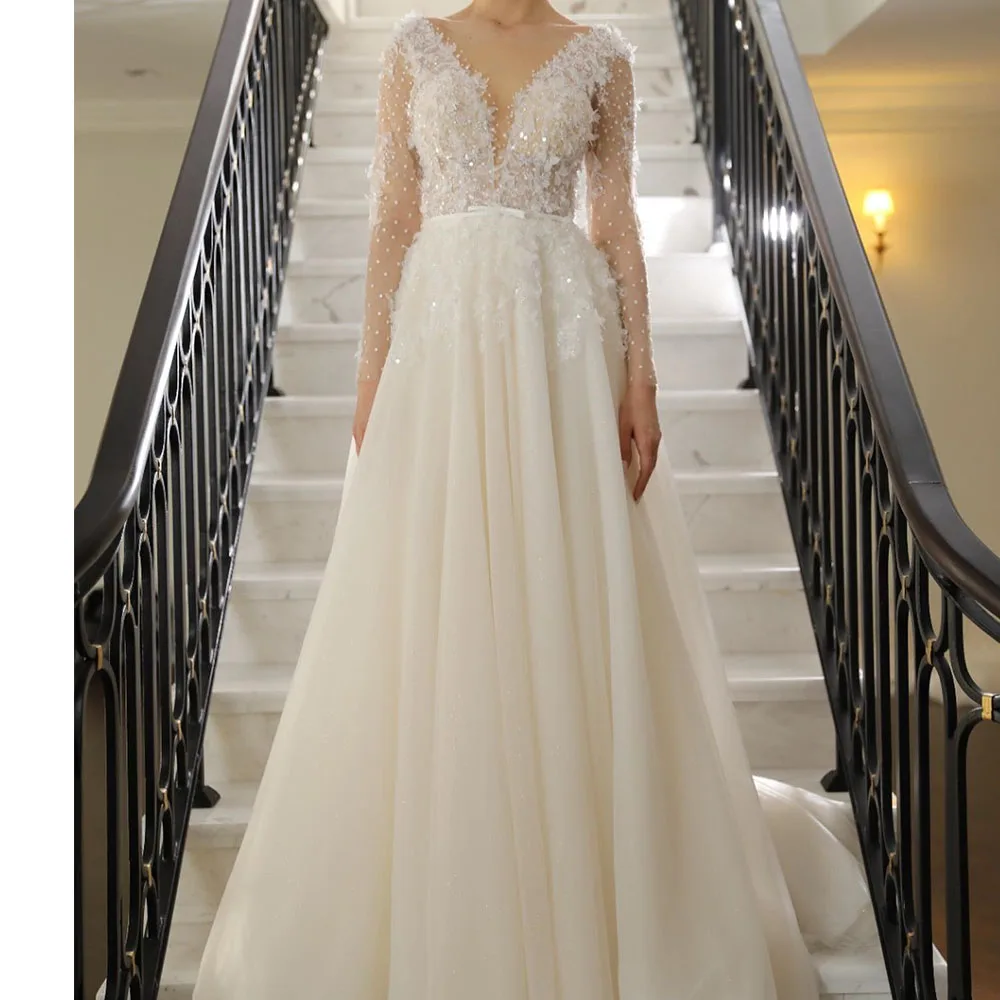 Graceful Organza A-Line Lace Crystal Evening Dress Temperament Floor Length V-Neck Long Sleeves فساتين سهره نسائيه فخمة
Graceful Organza A-Line Lace Crystal Evening Dress Temperament Floor Length V-Neck Long Sleeves فساتين سهره نسائيه فخمة