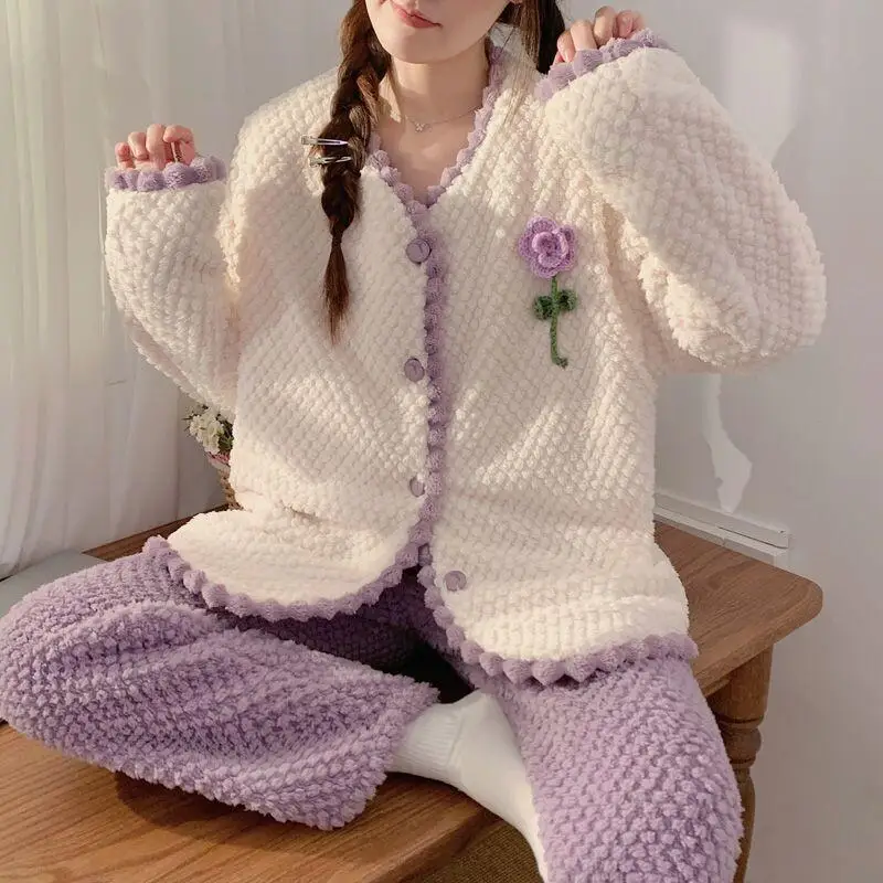 new model Women's pajamas thicken coral fleece Comfortable Sleepwear rose Cotton Pajama Set keep warm Solid Color pajamas cute
new model Women's pajamas thicken coral fleece Comfortable Sleepwear rose Cotton Pajama Set keep warm Solid Color pajamas cute