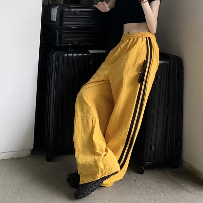 American New High Street Vintage Wide Leg Sporty Pans Women Solid Striped High Waist Pocket Drawstring Loose Straight Trousers
American New High Street Vintage Wide Leg Sporty Pans Women Solid Striped High Waist Pocket Drawstring Loose Straight Trousers
