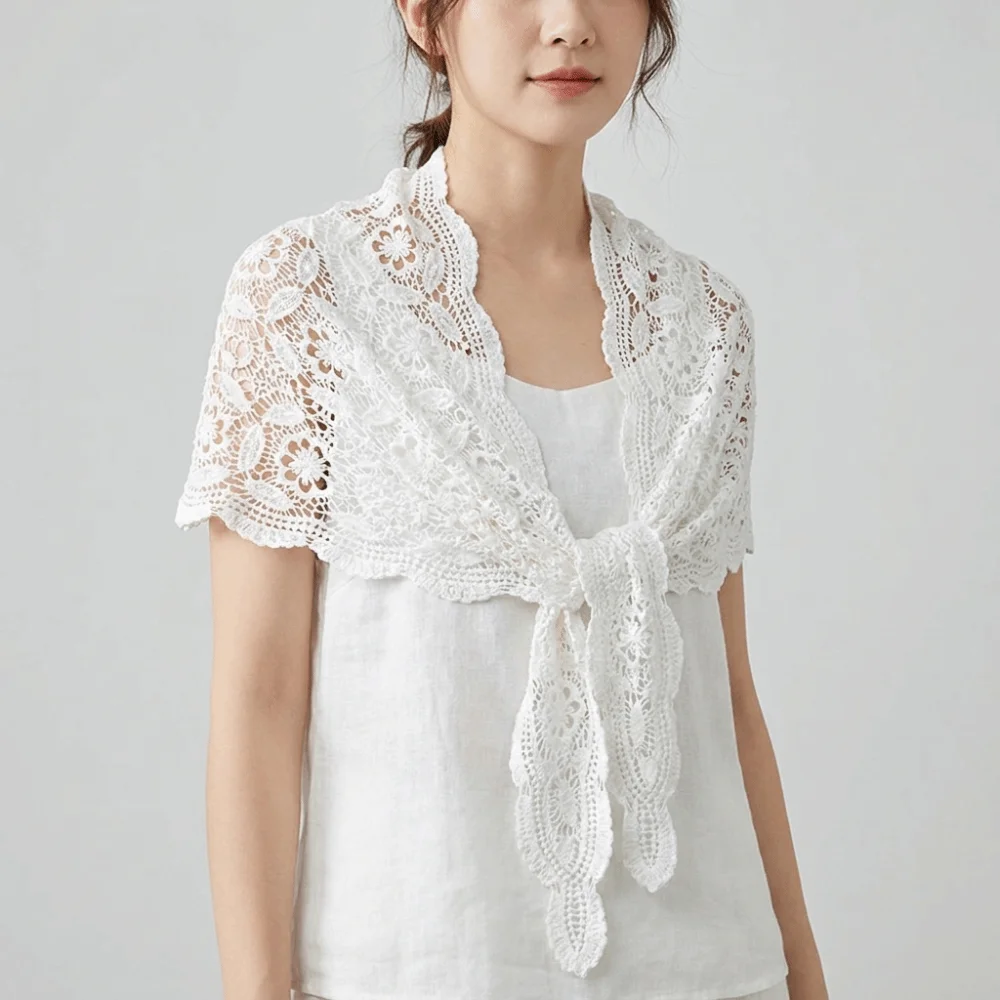 Retro Fake Collar Knitted Triangle Scarf White Cape Hollow Out Lace Shawl Wraps Scarf Accessories Fart Curtain Summer
Retro Fake Collar Knitted Triangle Scarf White Cape Hollow Out Lace Shawl Wraps Scarf Accessories Fart Curtain Summer