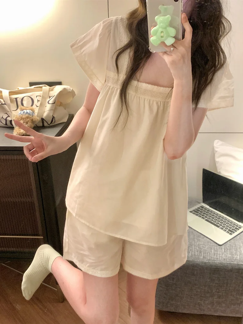 Kumikumi Summer Home Clothes Set for Women Casual Loose Short Sleeve Square Collar Lace Trim Sleepwear Two Piece Suit
Kumikumi Summer Home Clothes Set for Women Casual Loose Short Sleeve Square Collar Lace Trim Sleepwear Two Piece Suit