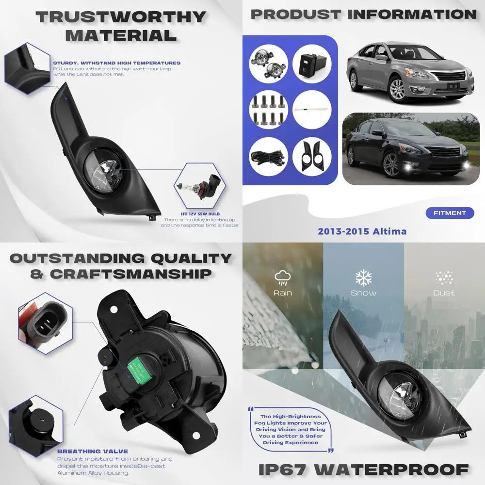 2013-2015 Altima Chrome Bezel Clear Lens Fog Lights with Wiring Harness and Switch, Driving Bumper Assembly
2013-2015 Altima Chrome Bezel Clear Lens Fog Lights with Wiring Harness and Switch, Driving Bumper Assembly