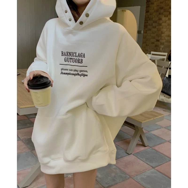 Grey Baggy Sweatshirt Women Fleece Thicken Fashion Letter Embroidery Hooded Street Wind Long Sleeves 2024 Pullover Plush Top
Grey Baggy Sweatshirt Women Fleece Thicken Fashion Letter Embroidery Hooded Street Wind Long Sleeves 2024 Pullover Plush Top