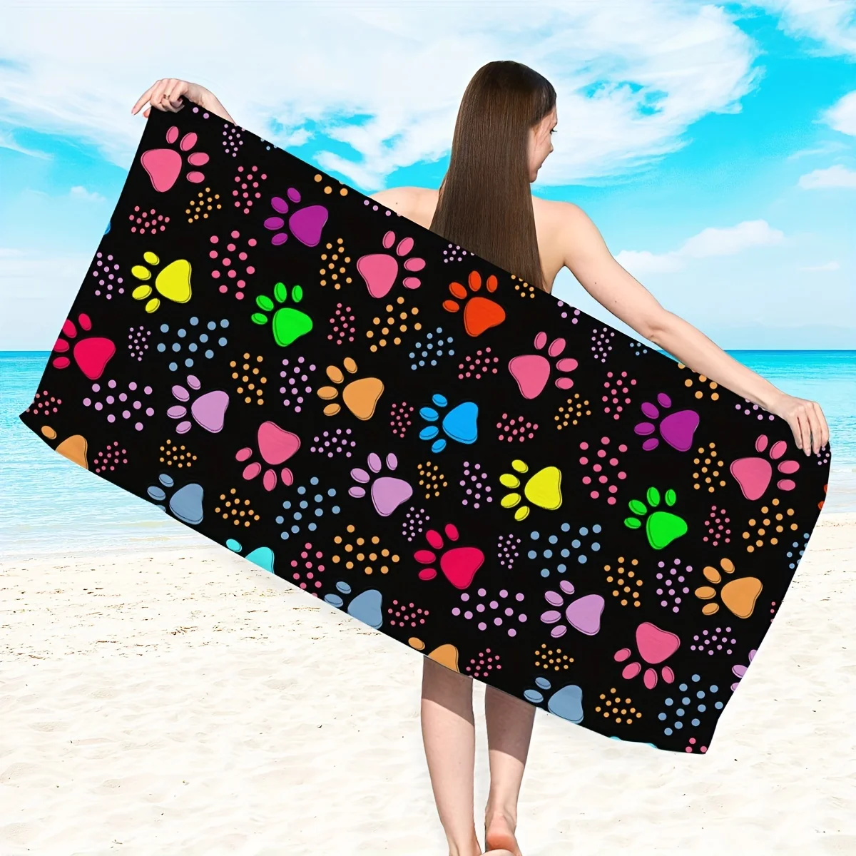 Ultra-Soft Paw Print Beach Towel - Quick Dry Thick Microfiber, Large Colorful on Black for Pool, Beach, Camping & Travel
Ultra-Soft Paw Print Beach Towel - Quick Dry Thick Microfiber, Large Colorful on Black for Pool, Beach, Camping & Travel