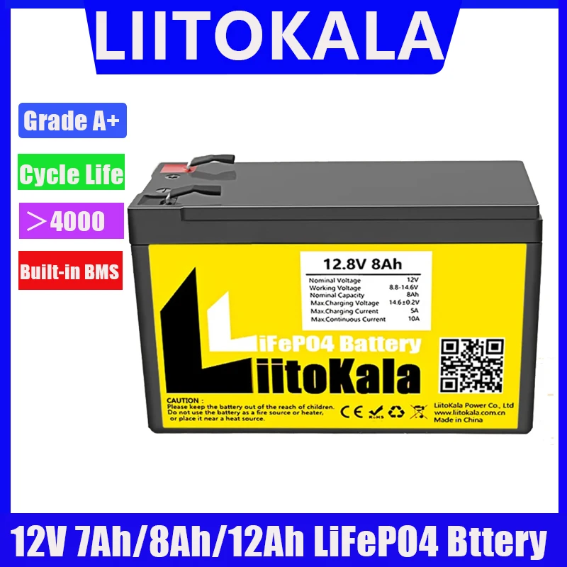 LiitoKala 12,8 В 7 Ач 8 Ач 12 Ач LiFePO4 литий-железо-фосфатная аккумуляторная батарея со встроенным BMS для эхолота, скутера, детского автомобиля
LiitoKala 12,8 В 7 Ач 8 Ач 12 Ач LiFePO4 литий-железо-фосфатная аккумуляторная батарея со встроенным BMS для эхолота, скутера, детского автомобиля