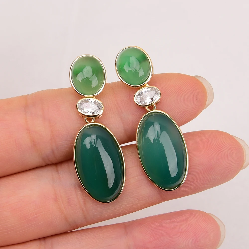 APDGG Natural Green Agate Clear Crystal Gold Plated Stone Earrings Handmade For Lady
APDGG Natural Green Agate Clear Crystal Gold Plated Stone Earrings Handmade For Lady