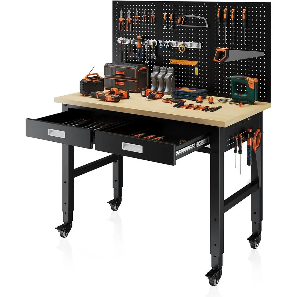 48 Heavy-Duty Workbench with Power Outlets, Pegboard, Storage, and 2000 lbs Capacity, Rolling Table for Garage, Workshop, or Off
48 Heavy-Duty Workbench with Power Outlets, Pegboard, Storage, and 2000 lbs Capacity, Rolling Table for Garage, Workshop, or Off
