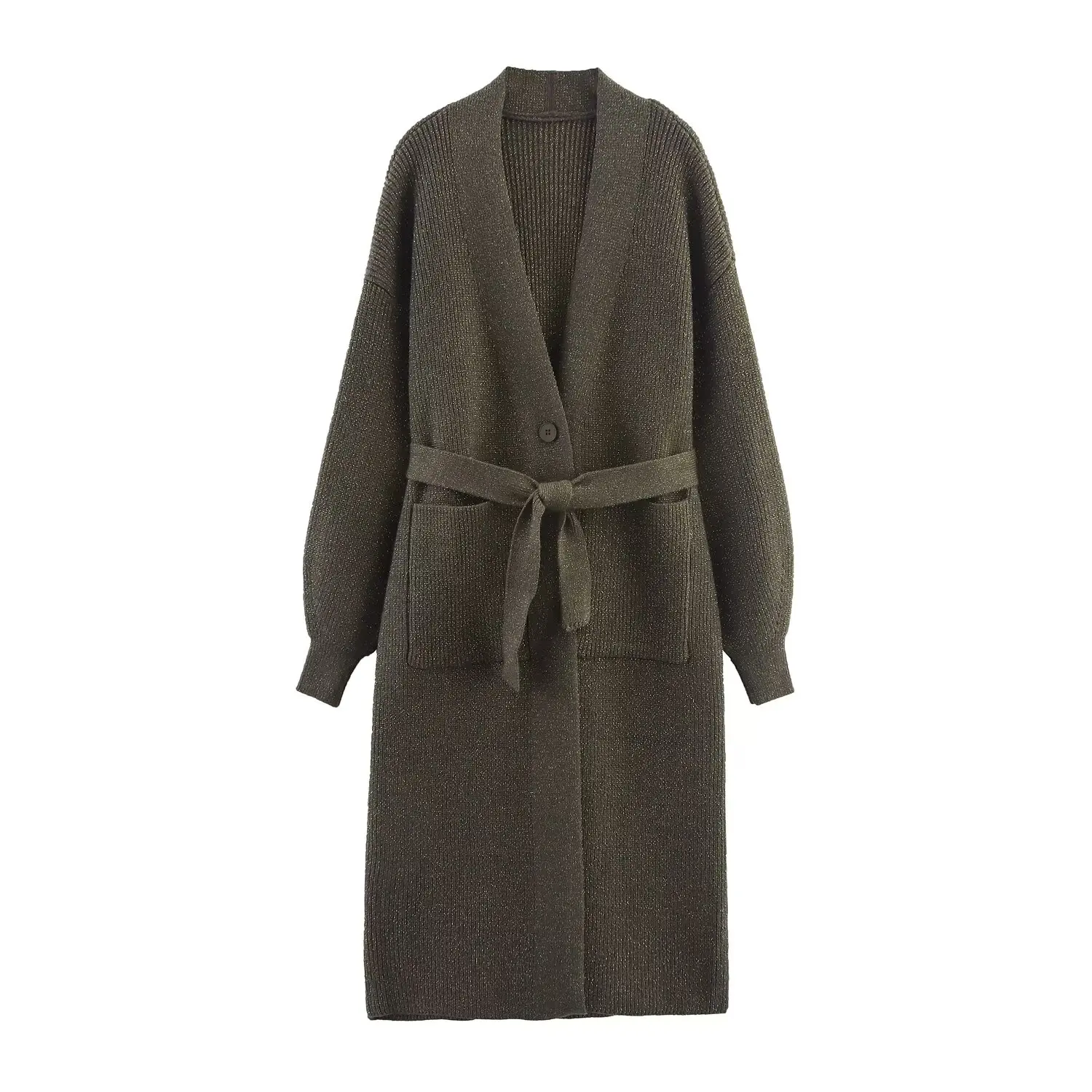 ZBZA Spring New Women's Faion Design Gold Tead Waist Belt Knitted Coat Straight Tube Sle Long Sve V-ne Mid-length
ZBZA Spring New Women's Faion Design Gold Tead Waist Belt Knitted Coat Straight Tube Sle Long Sve V-ne Mid-length