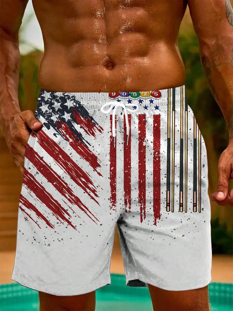Mens Beach Shorts With American Flag And Billiards Print Casual Quick Dry Loose Fit Shorts
Mens Beach Shorts With American Flag And Billiards Print Casual Quick Dry Loose Fit Shorts