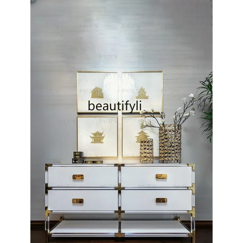R11 Exquisite Light Luxury High Transparent Acrylic Chest of Drawers White Cabinet Body with Golden Model Room Furniture furnitu
R11 Exquisite Light Luxury High Transparent Acrylic Chest of Drawers White Cabinet Body with Golden Model Room Furniture furnitu