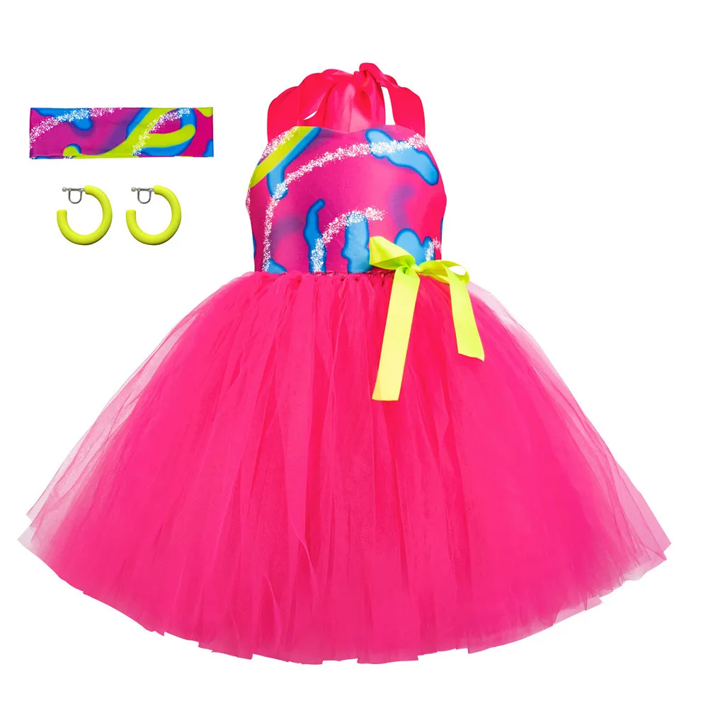 Neon Pink Halter Tutu Dress Set Retro 80s Disco Tulle Dress Up Outfit With Headband Earrings Halloween Carnival Princess Costume
Neon Pink Halter Tutu Dress Set Retro 80s Disco Tulle Dress Up Outfit With Headband Earrings Halloween Carnival Princess Costume