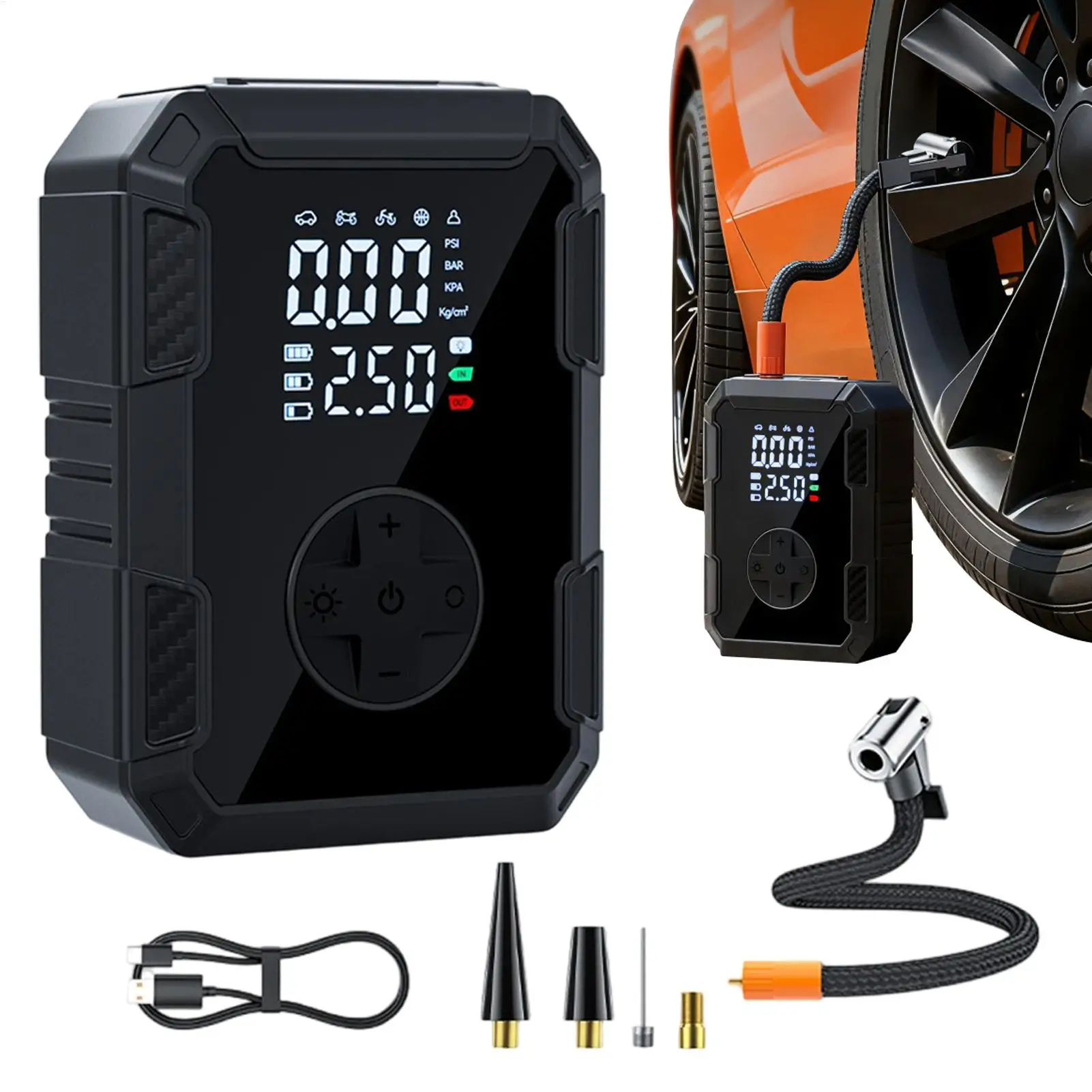 Car Air Pump with Digital Pressure Gauge LED Lights Portable Tire Inflator for Car for SUV Sedan Motorcycle Basketball Football
Car Air Pump with Digital Pressure Gauge LED Lights Portable Tire Inflator for Car for SUV Sedan Motorcycle Basketball Football