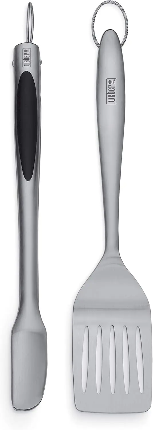 Durable 2 Piece Stainless Steel BBQ Grilling Tool Set Spatula and Hands Free Locking Tongs with Textured Easy Grip Handles
Durable 2 Piece Stainless Steel BBQ Grilling Tool Set Spatula and Hands Free Locking Tongs with Textured Easy Grip Handles