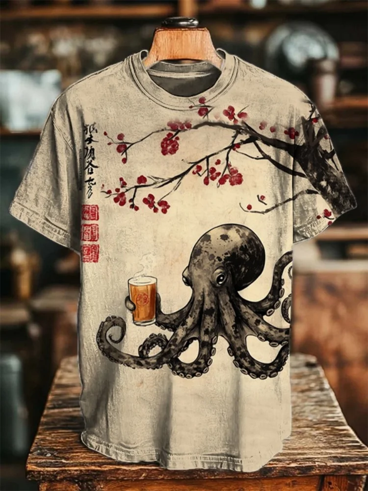 Japanese Budo Summer 2025 Short Sleeve Tees Men's The Octopus Under the Flower Tree Drinks Beer Art Print T-Shirt Oversize Retro
Japanese Budo Summer 2025 Short Sleeve Tees Men's The Octopus Under the Flower Tree Drinks Beer Art Print T-Shirt Oversize Retro