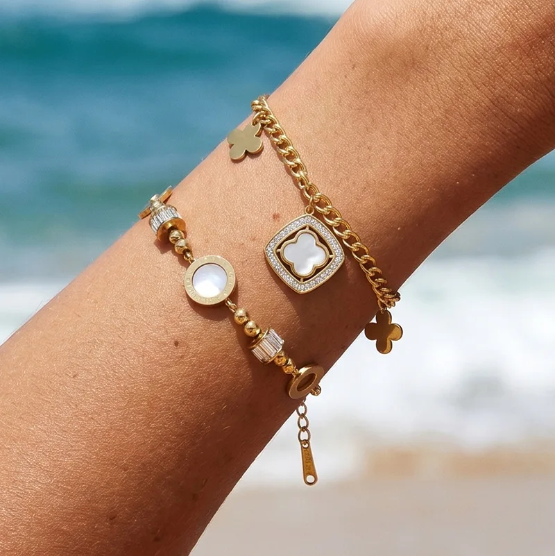 Coranda Women's Stainless Steel Plated 18K Gold Bracelet with Non Fading White Mother of Pearl Jewelry Accessory Gift
Coranda Women's Stainless Steel Plated 18K Gold Bracelet with Non Fading White Mother of Pearl Jewelry Accessory Gift