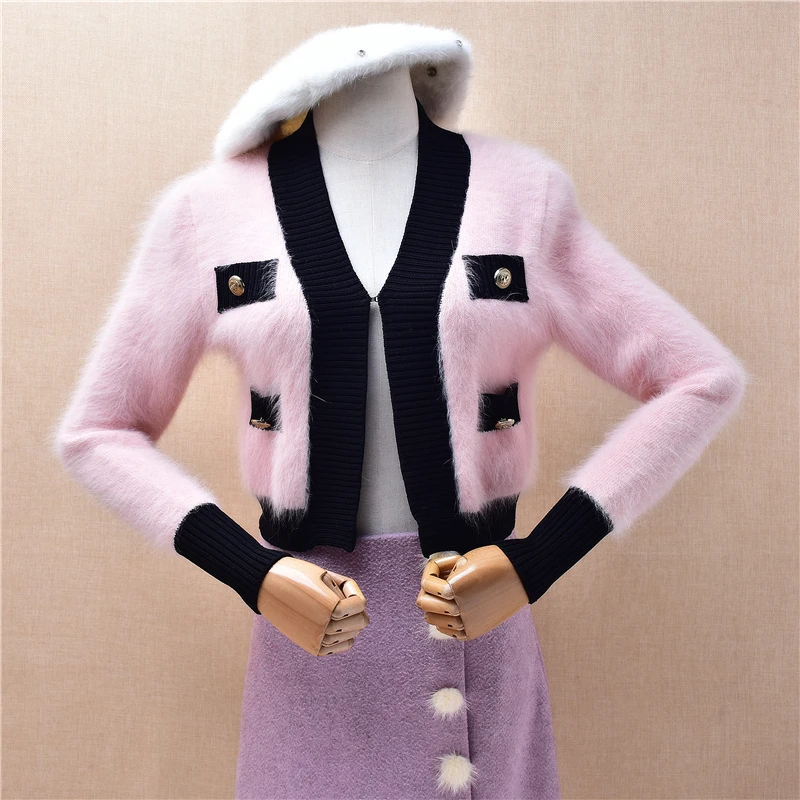 Ladies Women Spring Autumn Sweet Pink Hairy Mink Cashmere Knitted Short Style Crop Top Slim Cardigans Sweater Jacket Coat Pull
Ladies Women Spring Autumn Sweet Pink Hairy Mink Cashmere Knitted Short Style Crop Top Slim Cardigans Sweater Jacket Coat Pull
