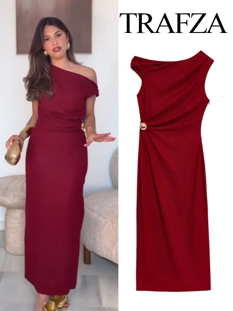 TRAFZA Women's Summer Fashion Round Neck Sleeveless Line Blended Midi Dress Female Sexy Elegant Slim Pleated Hem Slit Long Dress
TRAFZA Women's Summer Fashion Round Neck Sleeveless Line Blended Midi Dress Female Sexy Elegant Slim Pleated Hem Slit Long Dress