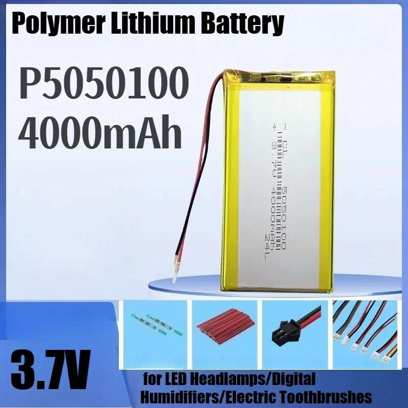 Литий-полимерный аккумулятор 4000 мАч 5050100 - Перезаряжаемый источник питания для светодиодных налобных фонарей/цифровых увлажнителей воздуха/электрических зубных щеток
Литий-полимерный аккумулятор 4000 мАч 5050100 - Перезаряжаемый источник питания для светодиодных налобных фонарей/цифровых увлажнителей воздуха/электрических зубных щеток