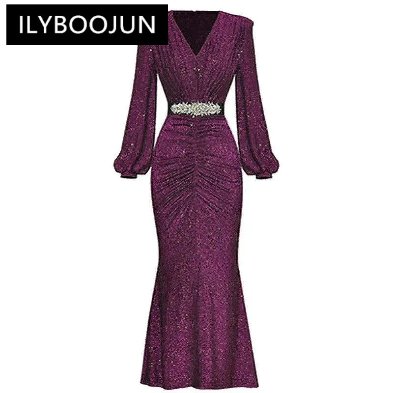 ILYBOOJUN Fashion Designer Summer Women's V-Neck Lantern Long Sleeve Crystal Lace High Quality Package Buttocks Dress
ILYBOOJUN Fashion Designer Summer Women's V-Neck Lantern Long Sleeve Crystal Lace High Quality Package Buttocks Dress