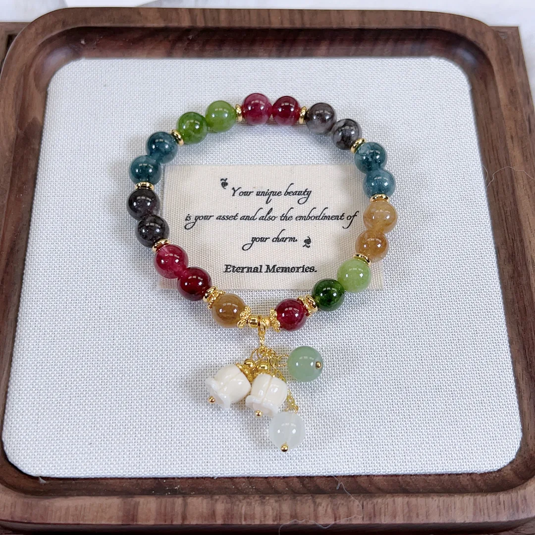 New Natural Multicolor Tourmaline Stone Bracelet For Women Lily Of The Valley Pendant Beaded Bracelet Gift For Girlfriend Bestie
New Natural Multicolor Tourmaline Stone Bracelet For Women Lily Of The Valley Pendant Beaded Bracelet Gift For Girlfriend Bestie