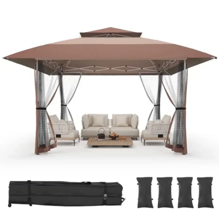 13x13 Pop Up Gazebo Outdoor Shelter with 4 Sandbags Patio Gazebo Sun Shade Tent Double Tiers Mesh Netting for Lawn Garden Ba
13x13 Pop Up Gazebo Outdoor Shelter with 4 Sandbags Patio Gazebo Sun Shade Tent Double Tiers Mesh Netting for Lawn Garden Ba