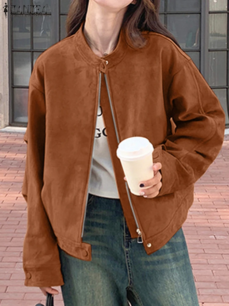 ZANZEA Holiday Long Sleeve Outwears Women Bomber Jacket Fashion Korean Solid Stand Collar Coats Chic Zipper Pocket Tops 2025
ZANZEA Holiday Long Sleeve Outwears Women Bomber Jacket Fashion Korean Solid Stand Collar Coats Chic Zipper Pocket Tops 2025
