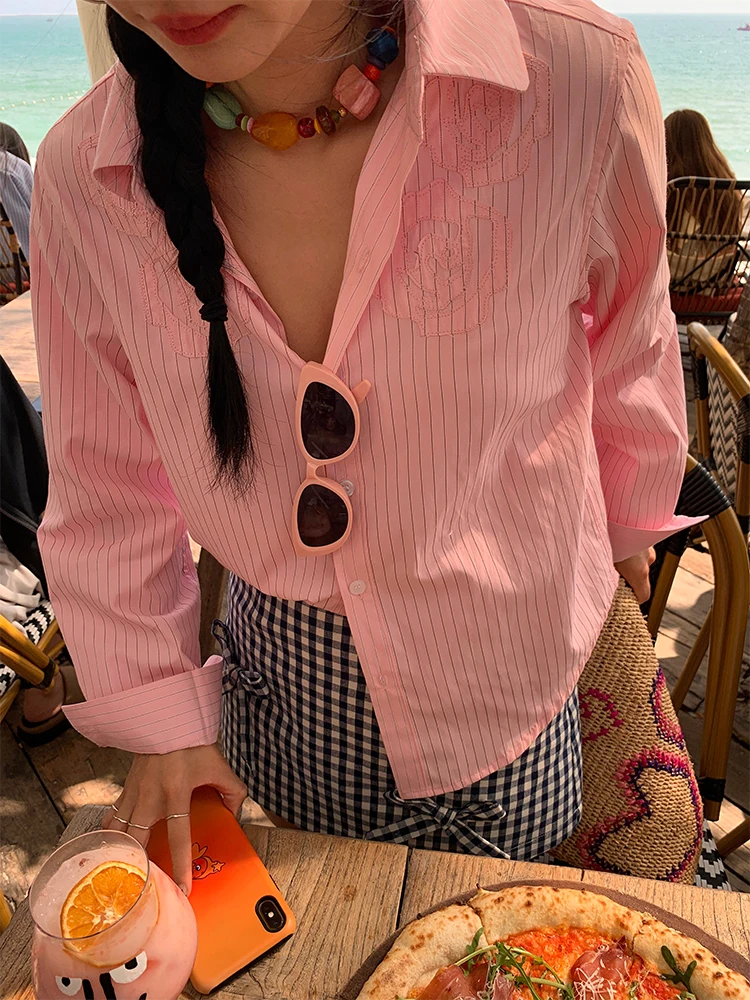Spring 2025 Women's Pink Embroidered Striped Long Sve irt Casual Sle Polyester Cotton Blend Straight Cut Faionable Top
Spring 2025 Women's Pink Embroidered Striped Long Sve irt Casual Sle Polyester Cotton Blend Straight Cut Faionable Top