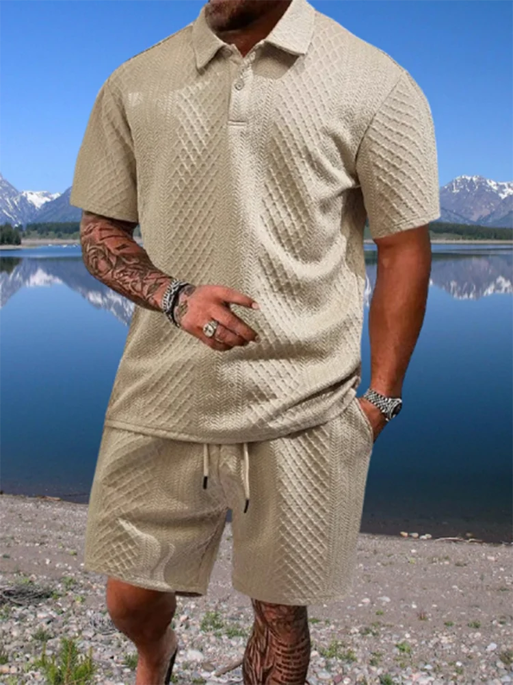 Trendy Mens Two Pieces Outfits Spring Summer Daily Casual Short Sleeve Polo Neck Tees And Shorts Men Sets Vintage Jacquard Suits
Trendy Mens Two Pieces Outfits Spring Summer Daily Casual Short Sleeve Polo Neck Tees And Shorts Men Sets Vintage Jacquard Suits