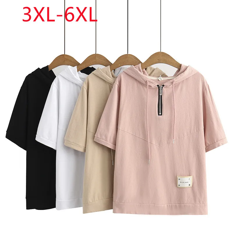 New 2023 Ladies Summer Plus Size Tops For Women Large Size Short Sleeve O-neck Hooded Black T-shirt 3XL 4XL 5XL 6XL
New 2023 Ladies Summer Plus Size Tops For Women Large Size Short Sleeve O-neck Hooded Black T-shirt 3XL 4XL 5XL 6XL