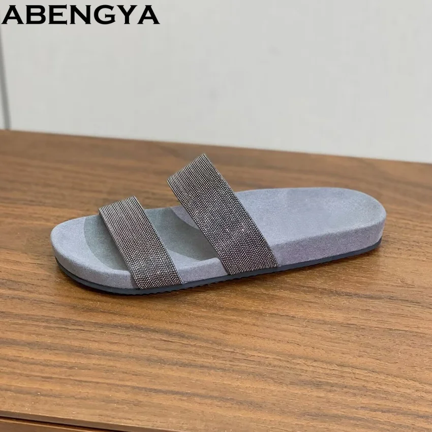 Hot Sale String Bead Flat Slippers Women Suede Leather Round Toe Slides Summer Holiday Beach Shoes For Women Slippers 2026
Hot Sale String Bead Flat Slippers Women Suede Leather Round Toe Slides Summer Holiday Beach Shoes For Women Slippers 2026