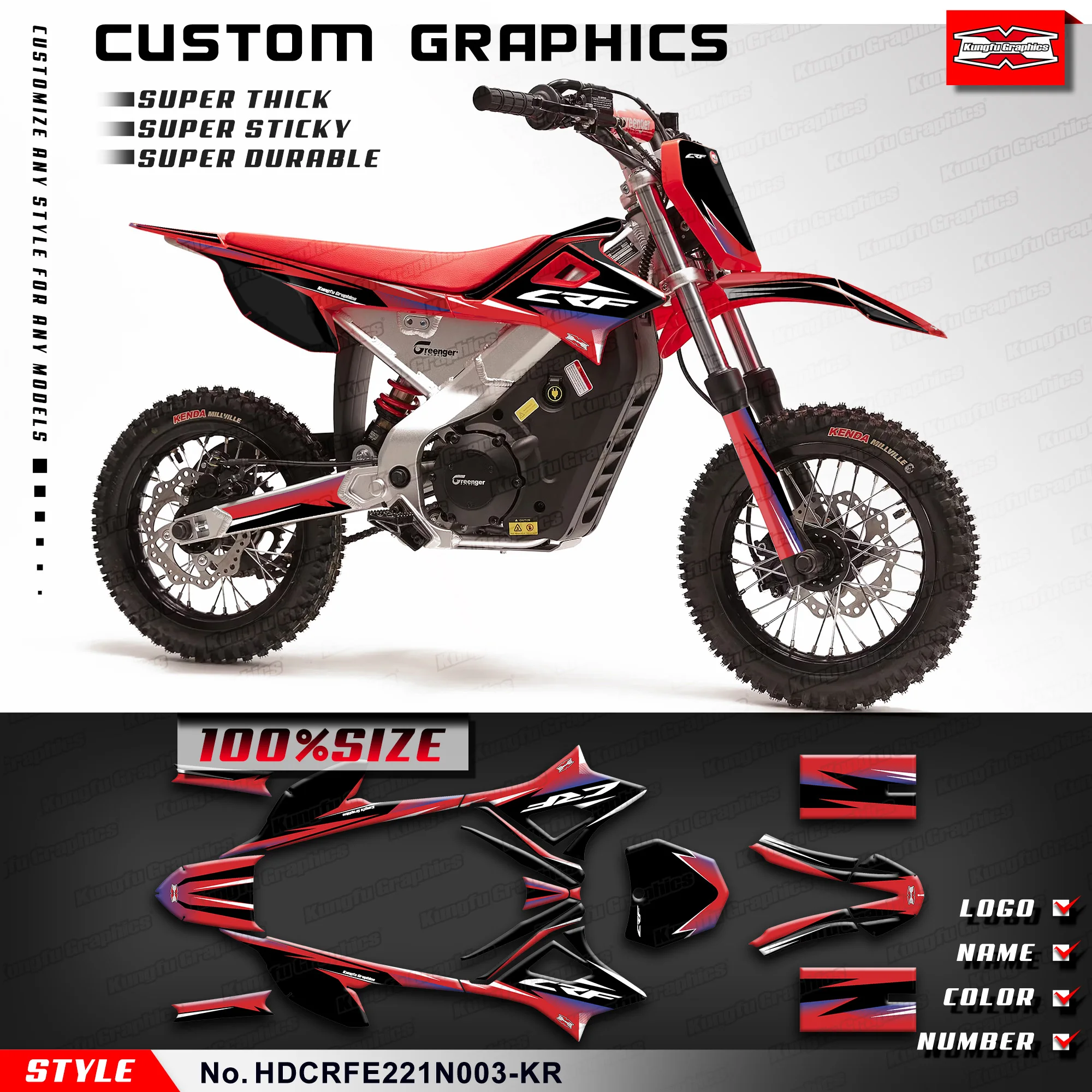 KUNGFU GRAPHICS Custom Stickers Complete Vinyl Graphics for HONDA CRF-E2 / CRF E2 2021 2022 2023 2024 2025, HDCRFE221N003-KR
KUNGFU GRAPHICS Custom Stickers Complete Vinyl Graphics for HONDA CRF-E2 / CRF E2 2021 2022 2023 2024 2025, HDCRFE221N003-KR