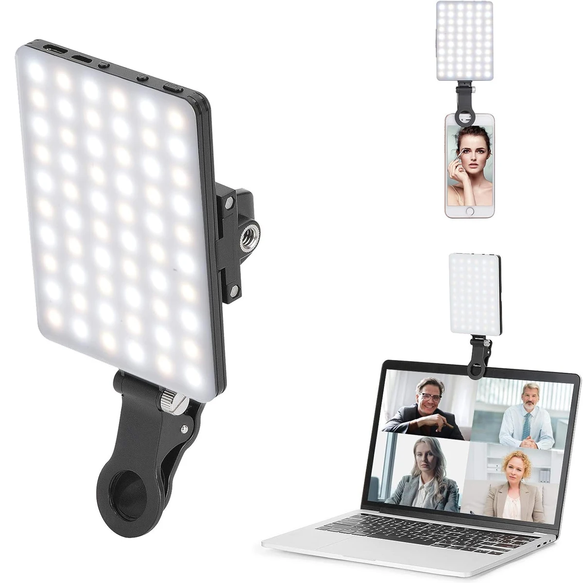 60 LED High Power Rechargeable Clip Fill Video Conference Light with Front & Back Clip, Adjusted 3 Light Modes for Phone, iPhon
60 LED High Power Rechargeable Clip Fill Video Conference Light with Front & Back Clip, Adjusted 3 Light Modes for Phone, iPhon