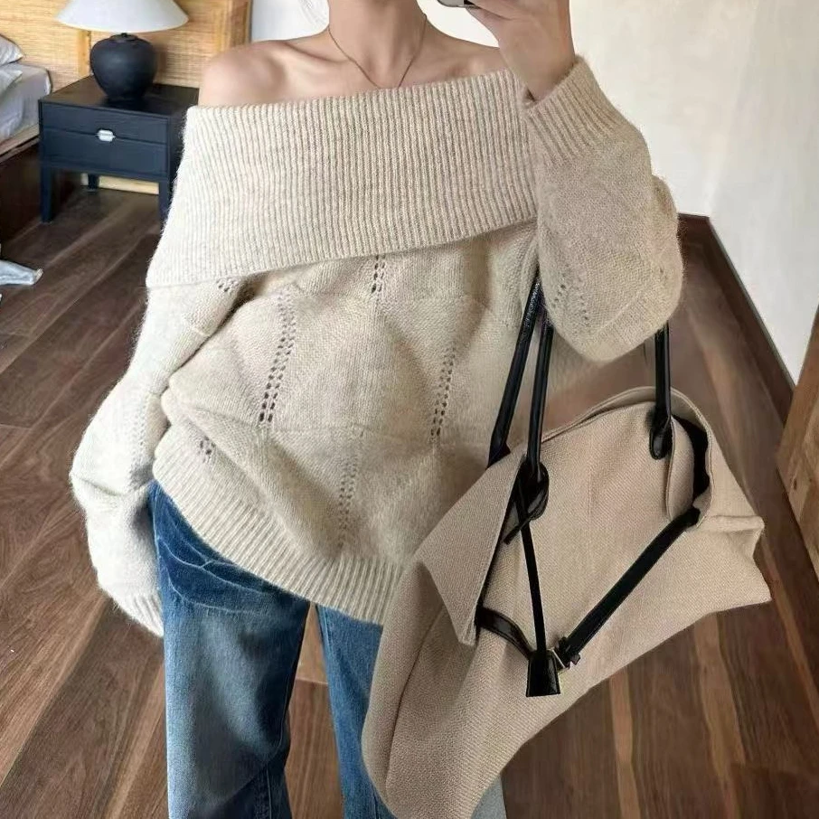 Women Knitted Pullover Sweater Solid Jumpers Off The Shoulder Long Sleeve Hollow Out Loose Casual Office Lady 2025 Autumn Winter
Women Knitted Pullover Sweater Solid Jumpers Off The Shoulder Long Sleeve Hollow Out Loose Casual Office Lady 2025 Autumn Winter