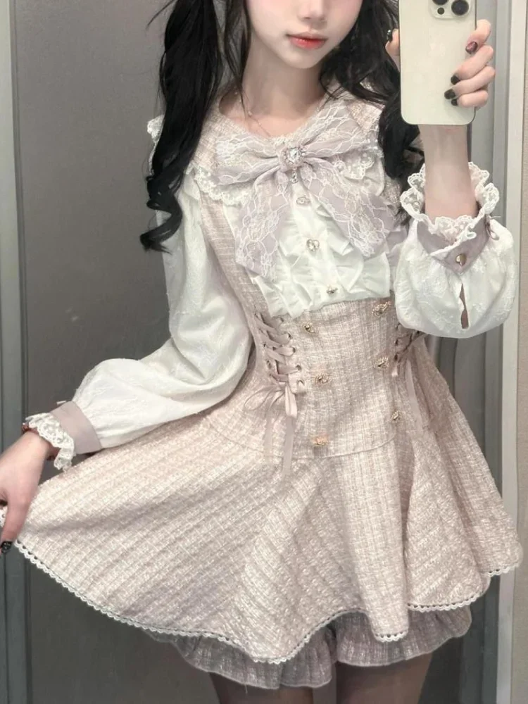 Sweet Elegant Mini Pants Suit Lolita Lace Vintage 2 Piece Sets Female Bow Design Chic Outfits 2025 Hot Sale
Sweet Elegant Mini Pants Suit Lolita Lace Vintage 2 Piece Sets Female Bow Design Chic Outfits 2025 Hot Sale