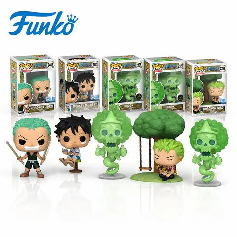 Official Funko Pop One Piece Young Monkey D Luffy Roronoa Zoro Brooke Vinyl Figure Anime Collectible Desktop Gift for Manga Fans