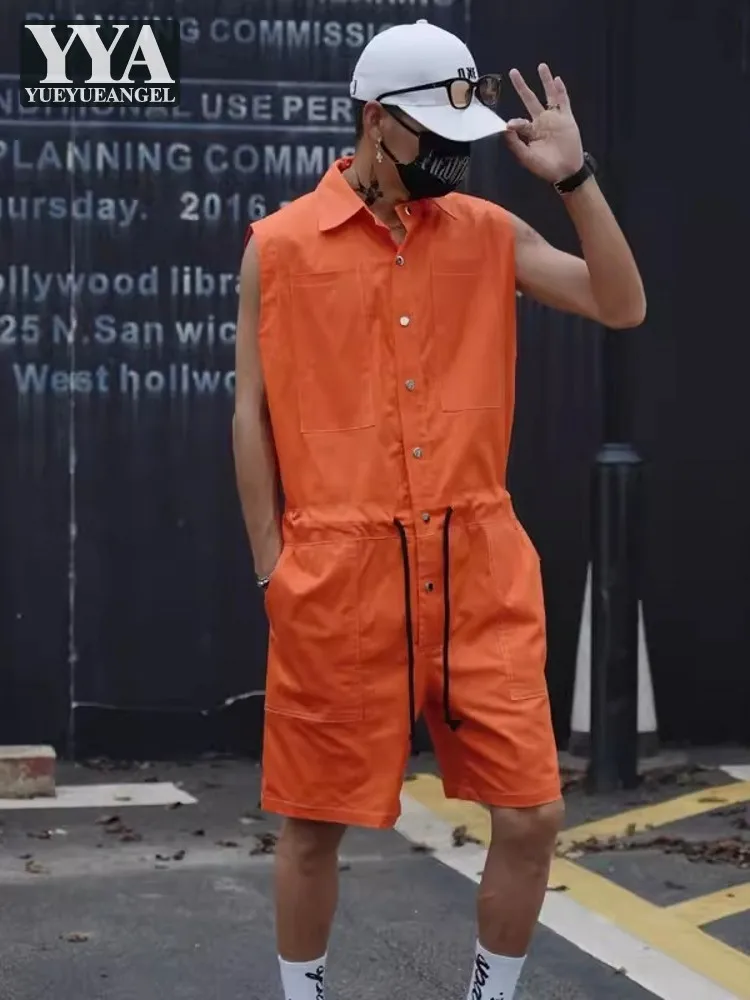 Summer Mens One Piece Sleeveless Cargo Playsuits Lapel Collar Single Breasted Shorts Overalls High Street Hip Hop Short Jumspuit
Summer Mens One Piece Sleeveless Cargo Playsuits Lapel Collar Single Breasted Shorts Overalls High Street Hip Hop Short Jumspuit