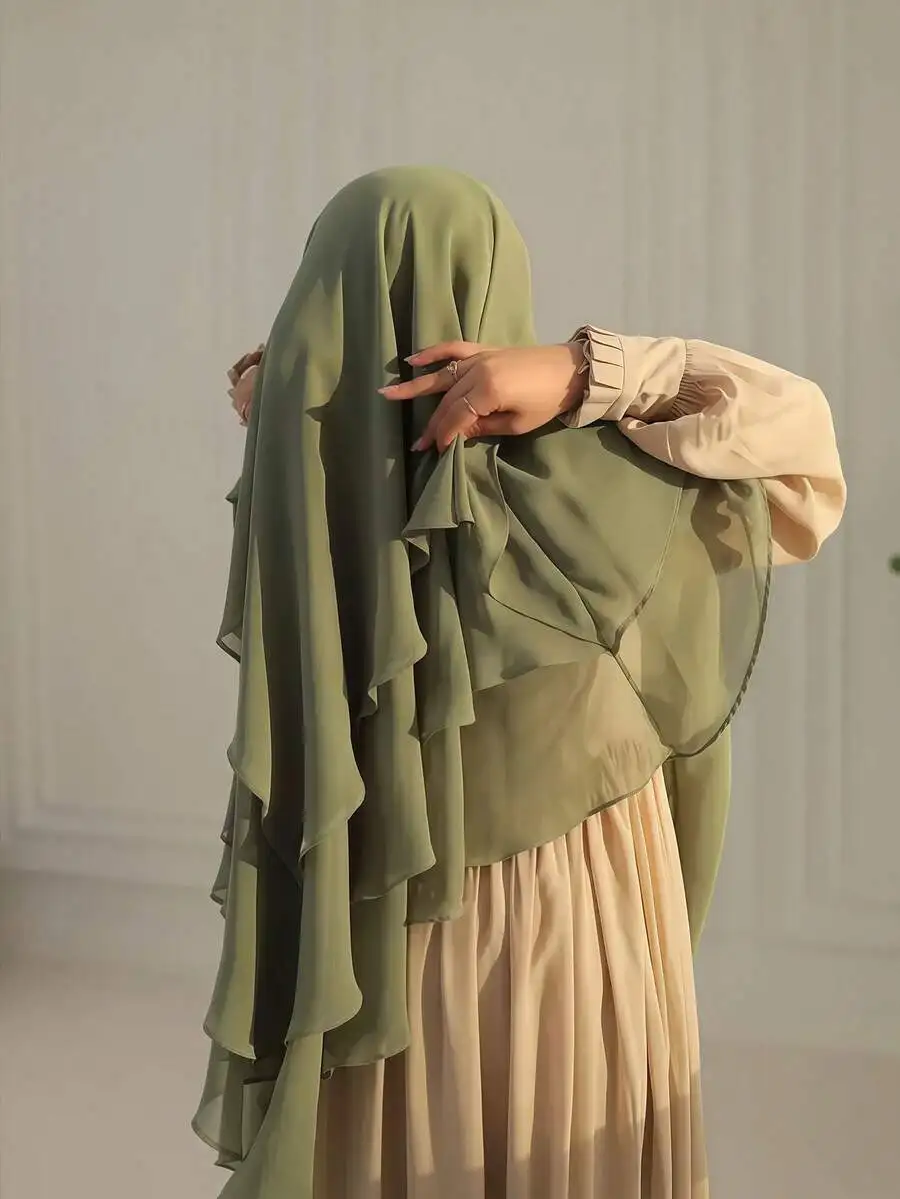 Womens 3-Layer Chiffon Khimar Asymmetrical Face Veil Solid Color Headscarf For Daily Wear And Prayer
Womens 3-Layer Chiffon Khimar Asymmetrical Face Veil Solid Color Headscarf For Daily Wear And Prayer